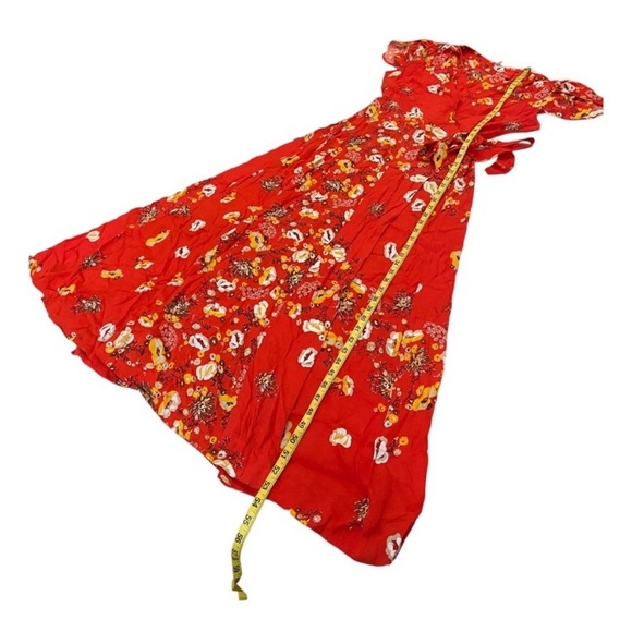 Free People Jess Floral Wrap Maxi Dress Flower Size M Boho Flowy Frill Red - Picture 7 of 11
